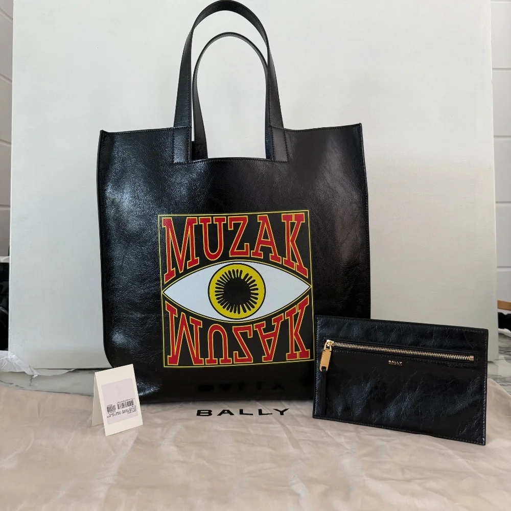 Bally x DJ‎ Leo Mas Muzak-print tote bag, Black leather